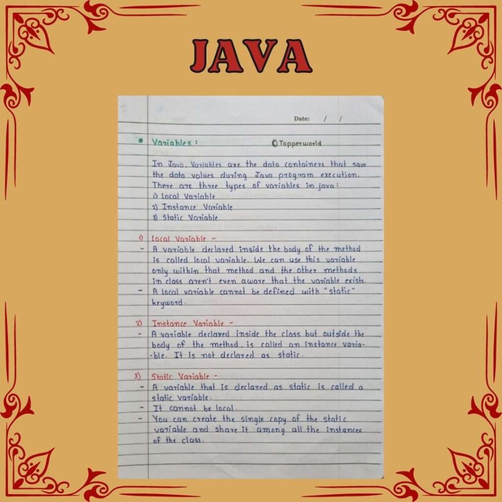 JAVA Handwritten Notes - topperworld